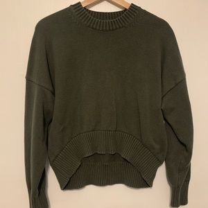 Quince Womens Small Organic Cotton Boyfriend Crew Sweater in Dark Olive